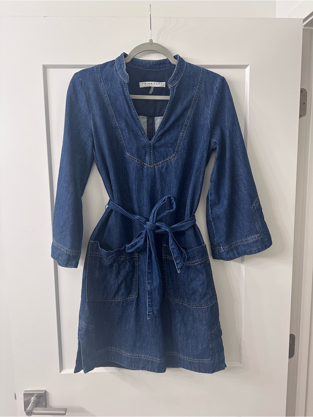 Trina Turk Indigo Denim Tie-Waist Tunic Dress